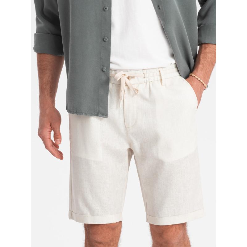 Férfi rövidnadrág vászonnadrág krém színű