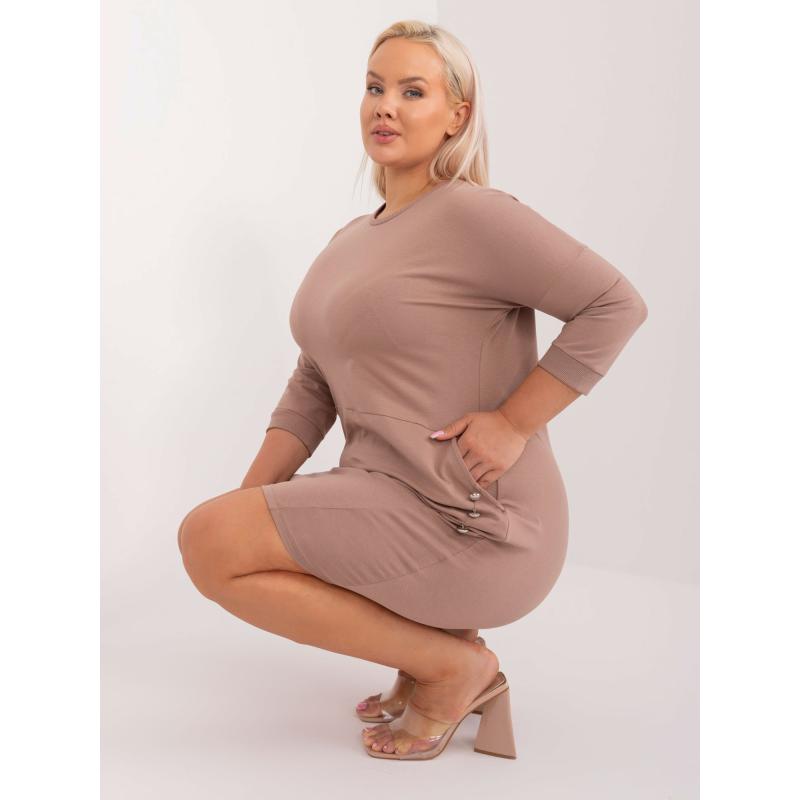 Dámské šaty s kapsami plus size tmavě béžové  