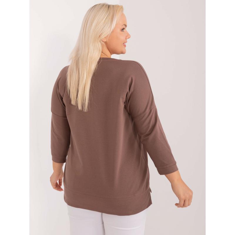 Női kerek nyakú blúz plusz méret barna
