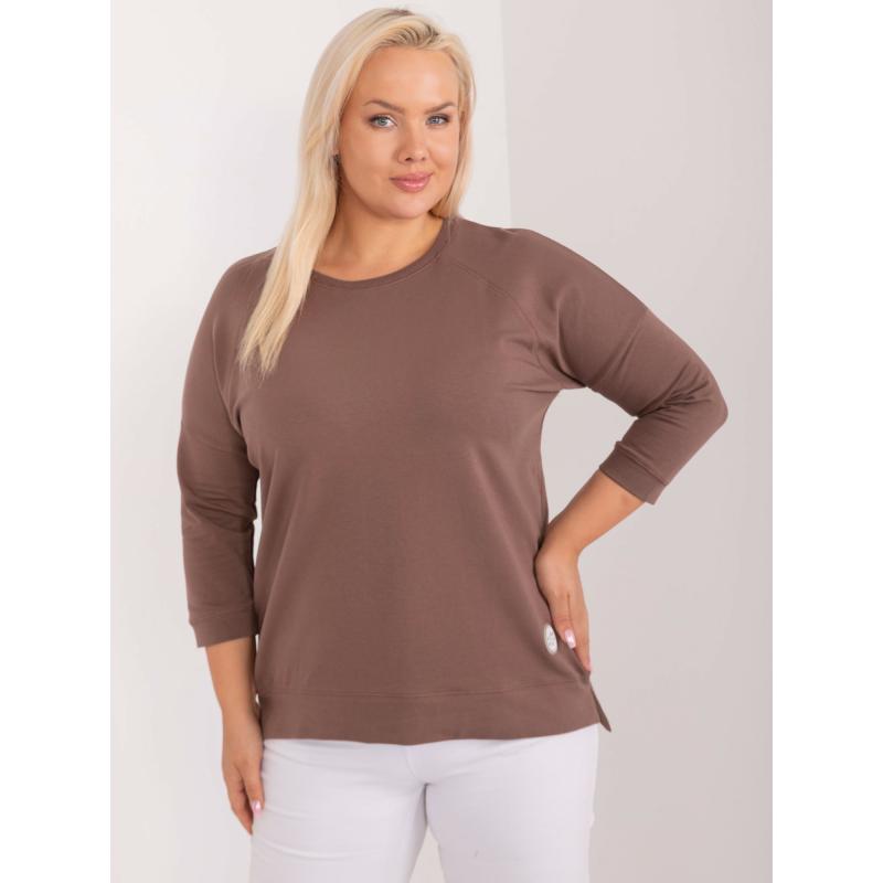 Női kerek nyakú blúz plusz méret barna