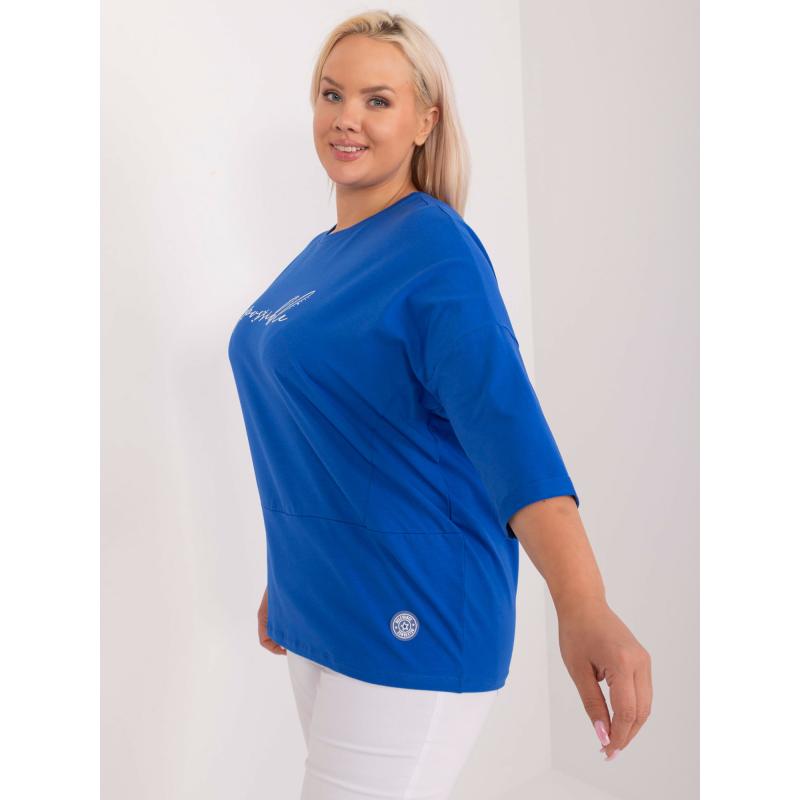 Női blúz strasszkövekkel plusz méret kobalt színben