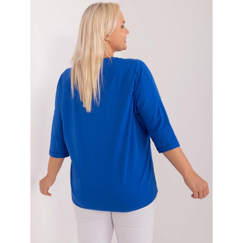 Női blúz strasszkövekkel plusz méret kobalt színben
