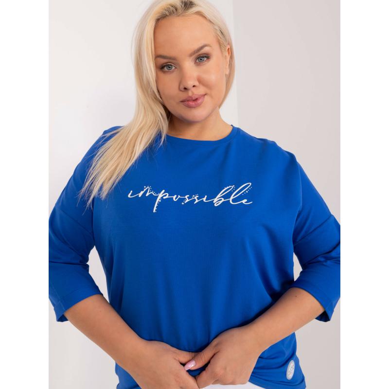 Női blúz strasszkövekkel plusz méret kobalt színben