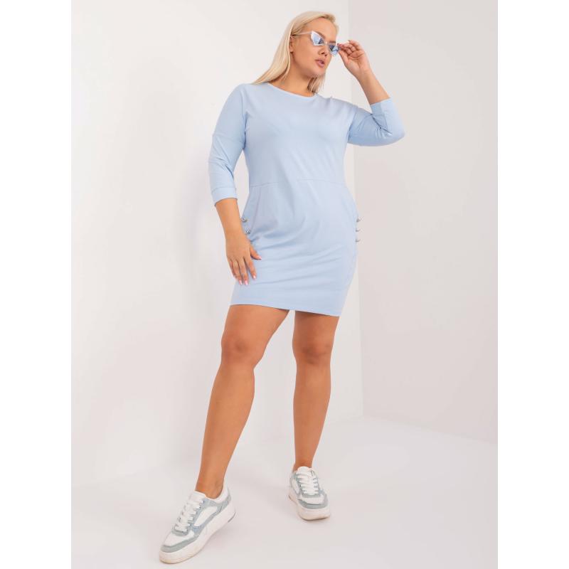 Női pamut plusz méretű ruha világoskék