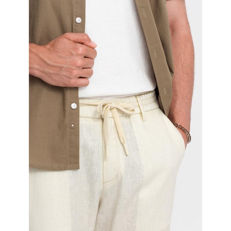 Férfi lenvászon keverék chino nadrág 2 OM-PACP-0198 krém V