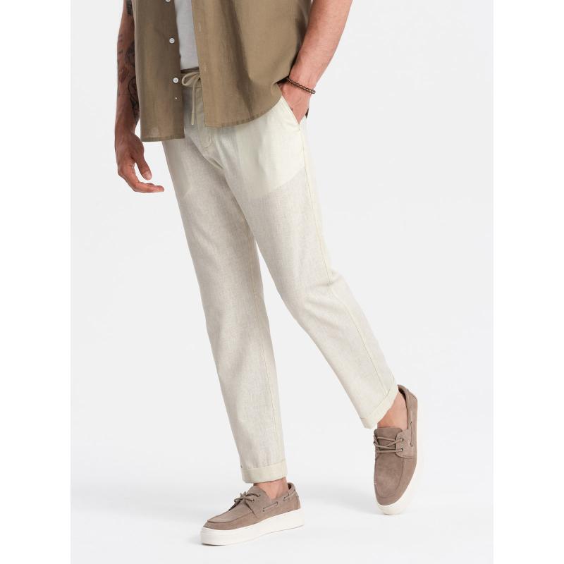 Férfi lenvászon keverék chino nadrág 2 OM-PACP-0198 krém V