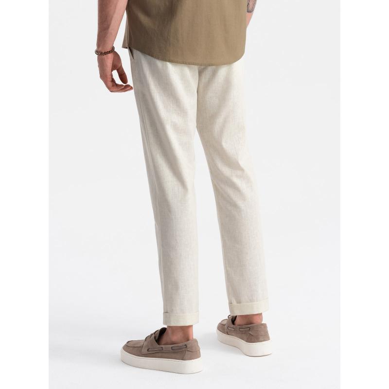Férfi lenvászon keverék chino nadrág 2 OM-PACP-0198 krém V