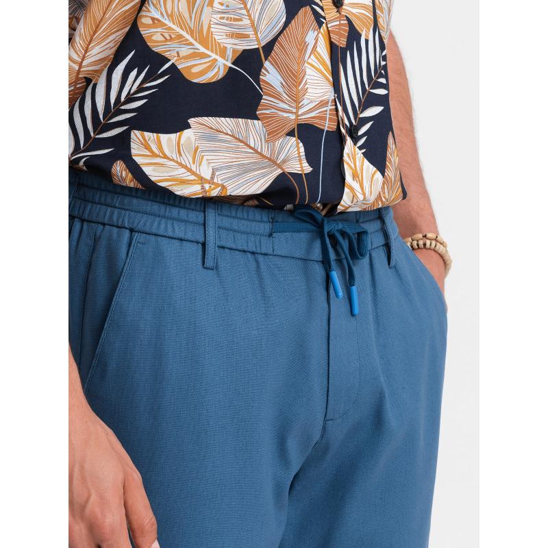 Pánske chino nohavice zo zmesi ľanu V5 OM-PACP-0198 modrá džínsovina