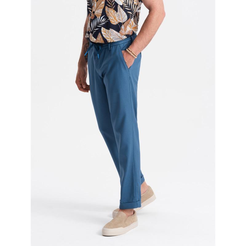 Pánske chino nohavice zo zmesi ľanu V5 OM-PACP-0198 modrá džínsovina