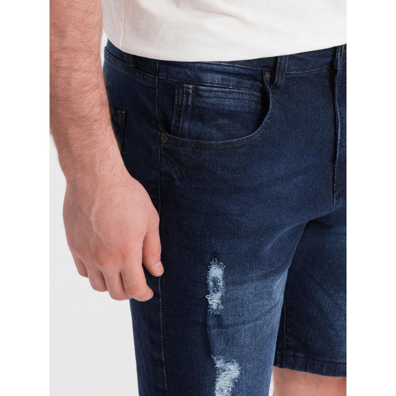 Pánské džínové kraťasy s dírami V3 OM-SRDS-0146 tmavě modré 