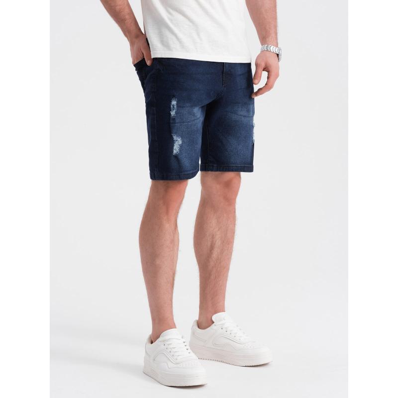 Pánské džínové kraťasy s dírami V3 OM-SRDS-0146 tmavě modré 