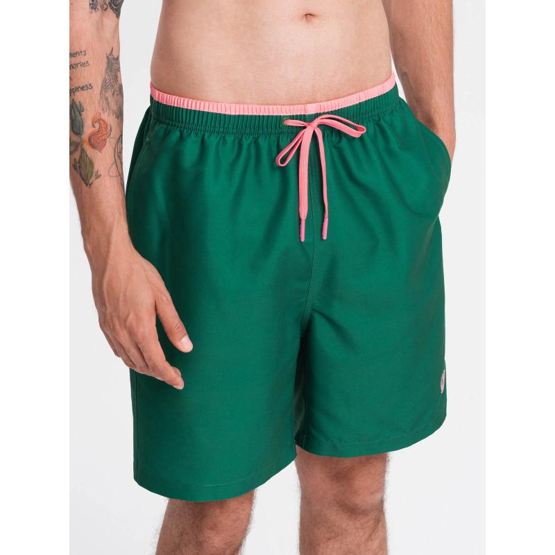 Pánské dvoubarevné žebrované plavecké šortky V3 OM-SRBS-0141 tmavě zelené 