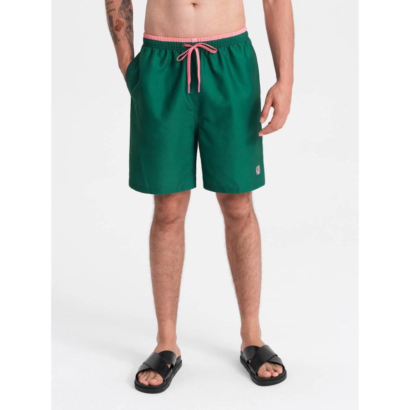 Pánské dvoubarevné žebrované plavecké šortky V3 OM-SRBS-0141 tmavě zelené 