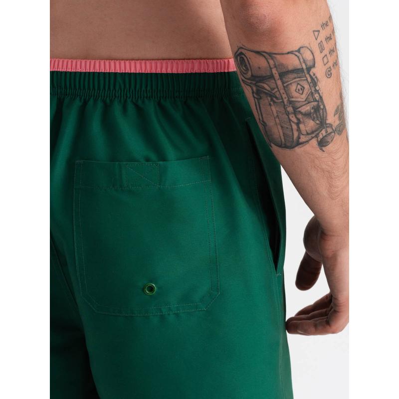 Pánské dvoubarevné žebrované plavecké šortky V3 OM-SRBS-0141 tmavě zelené 