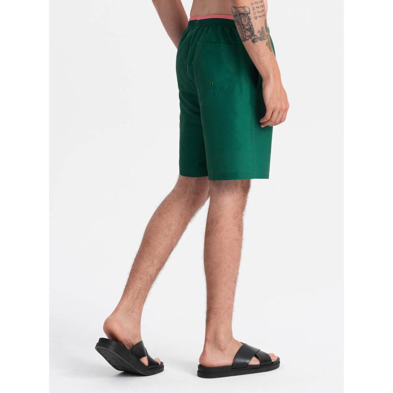 Pánské dvoubarevné žebrované plavecké šortky V3 OM-SRBS-0141 tmavě zelené 