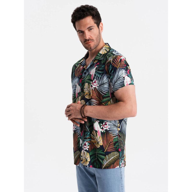 Pánská vzorovaná viskózová košile s krátkým rukávem V10 OM-SHPS-0113 džungle 