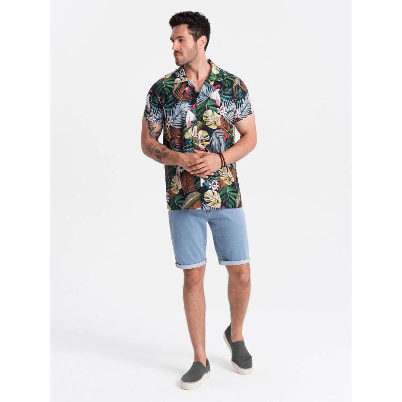 Pánská vzorovaná viskózová košile s krátkým rukávem V10 OM-SHPS-0113 džungle 