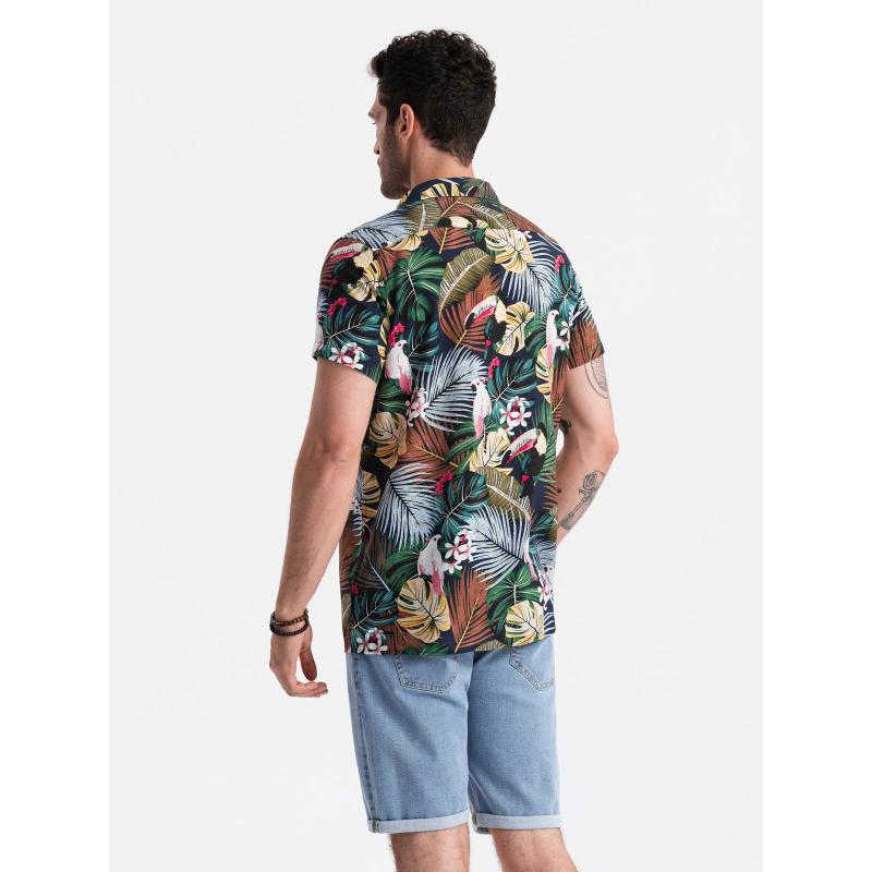 Pánská vzorovaná viskózová košile s krátkým rukávem V10 OM-SHPS-0113 džungle 