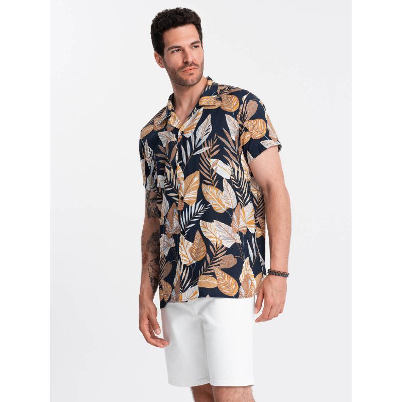 Pánske viskózové vzorované tričko s krátkym rukávom OM-SHPS-0113 listy