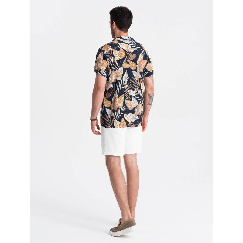 Pánske viskózové vzorované tričko s krátkym rukávom OM-SHPS-0113 listy
