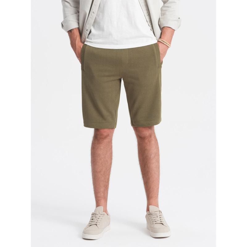 Pánské bavlněné teplákové šortky BASIC olivové 