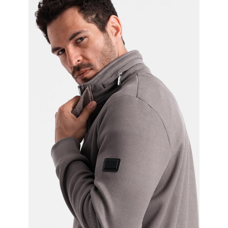 Férfi magas galléros, fleece bélésű kabát hamuszürke színben