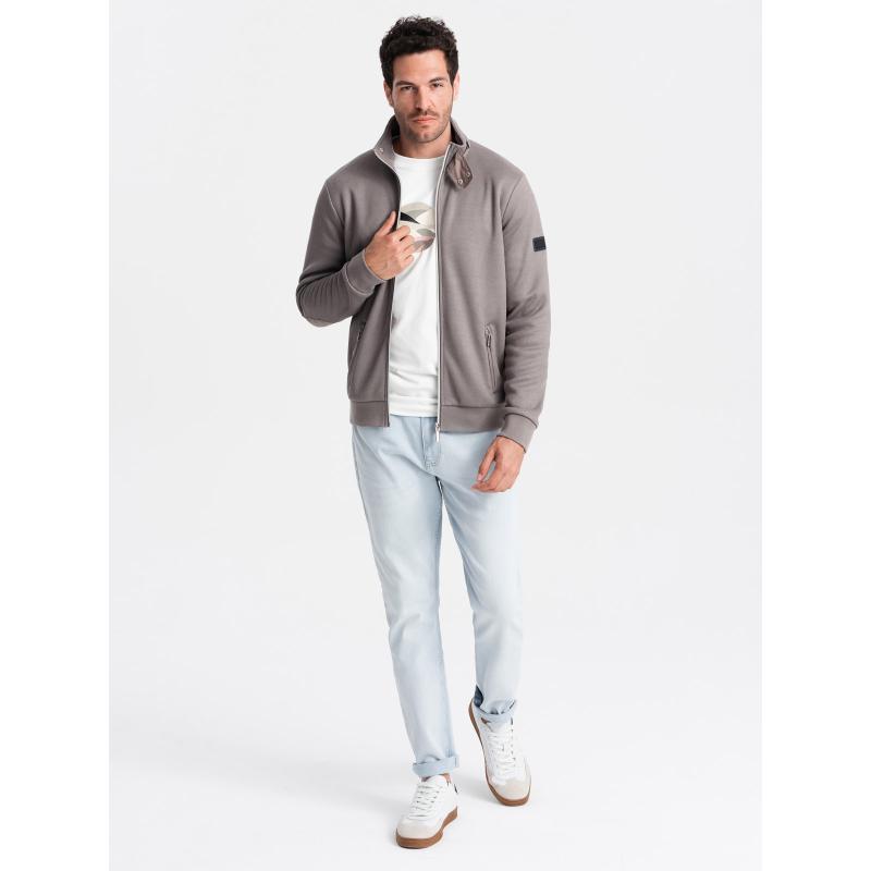 Férfi magas galléros, fleece bélésű kabát hamuszürke színben