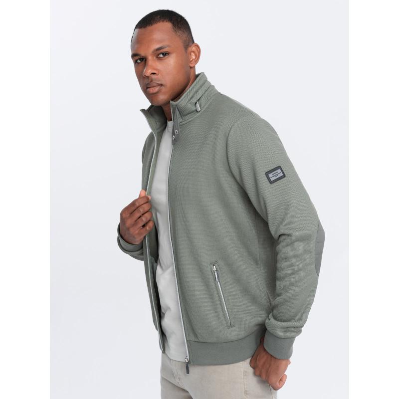 Férfi magas galléros, fleece bélésű kabát khaki színben