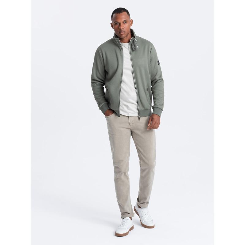 Férfi magas galléros, fleece bélésű kabát khaki színben