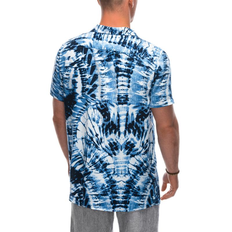 Férfi viszkóz mintás rövid ujjú ing OM-SHPS-0113 fehér/tengerészkék
