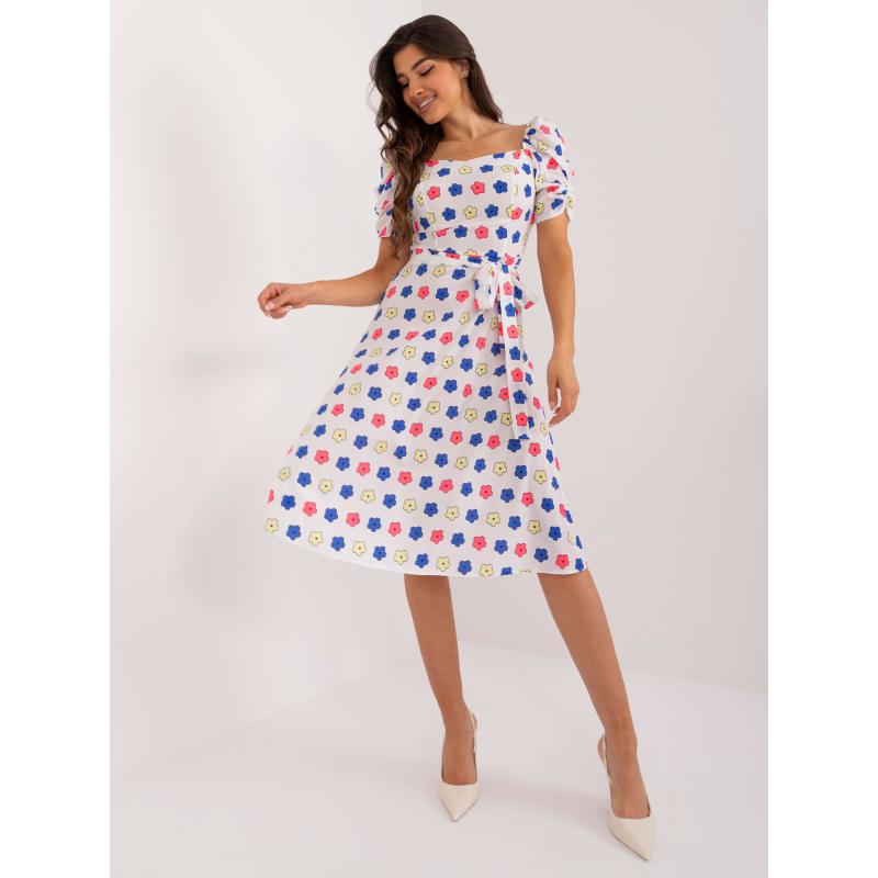 Női öves ruha virágos fehér