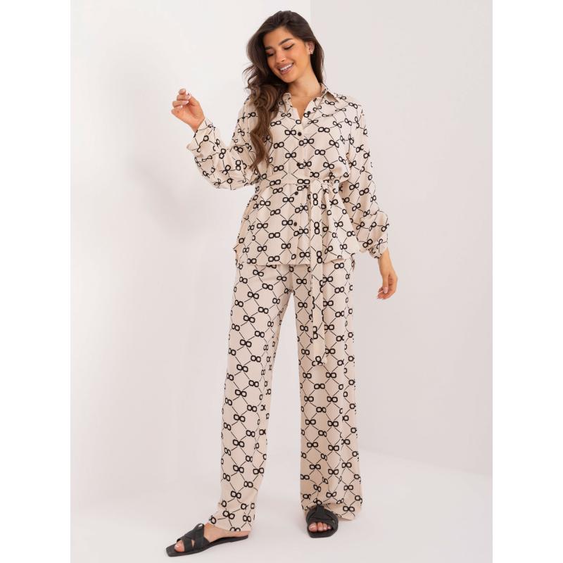 Dámský letní komplet s košilí světle béžový 