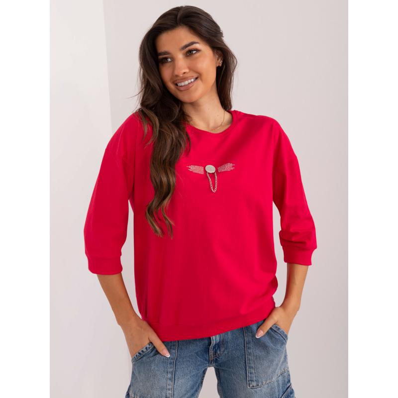 Női pamut blúz applikációval piros