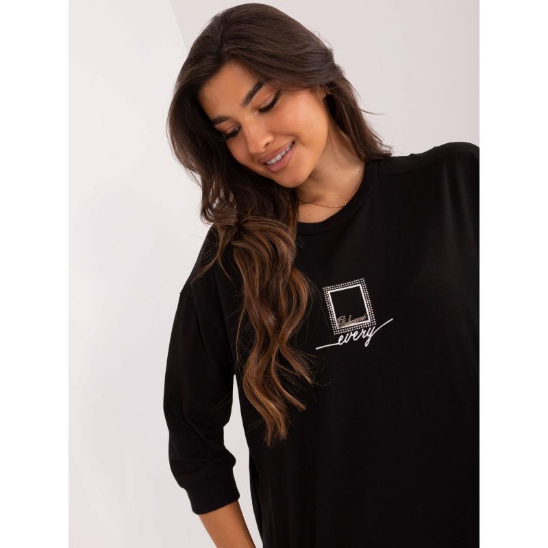 Női hétköznapi blúz strasszkövekkel fekete