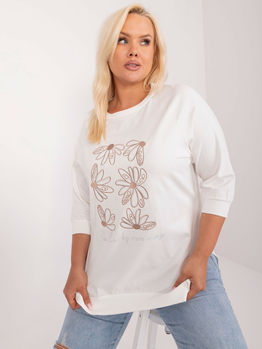 Női plus size pamut blúz applikációkkal ekrü színű