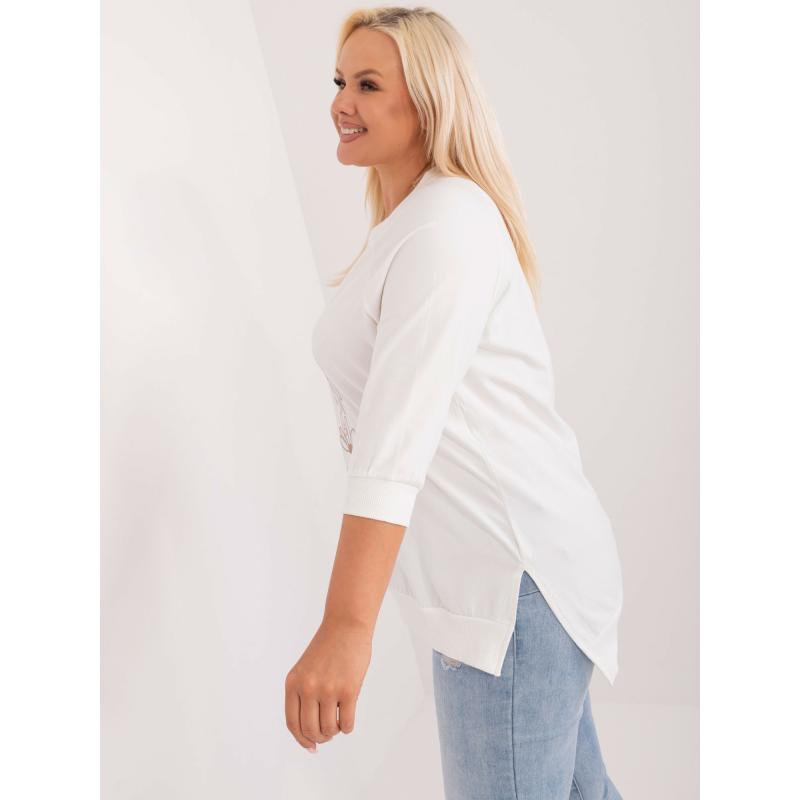 Dámská halenka plus size bavlněná s nášivkami ecru 