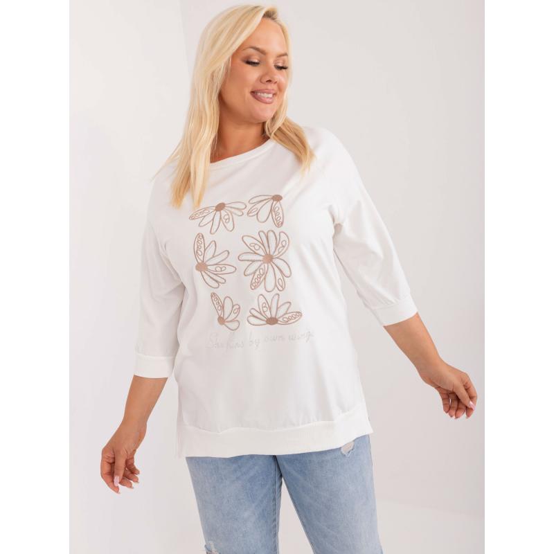 Dámská halenka plus size bavlněná s nášivkami ecru 