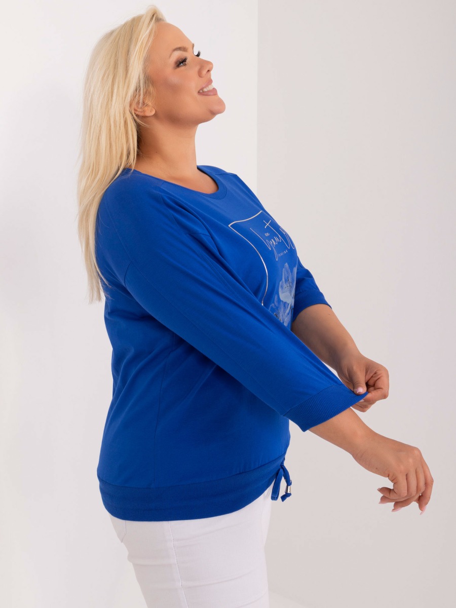 Női plus size pamut alkalmi blúz zsebekkel kobalt kobalt