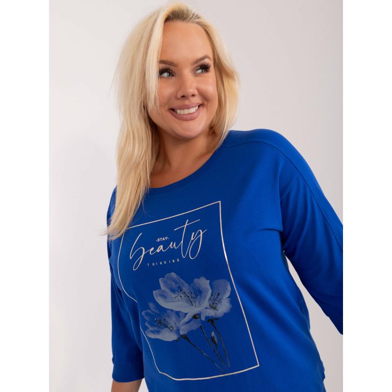 Női plus size pamut alkalmi blúz zsebekkel kobalt kobalt