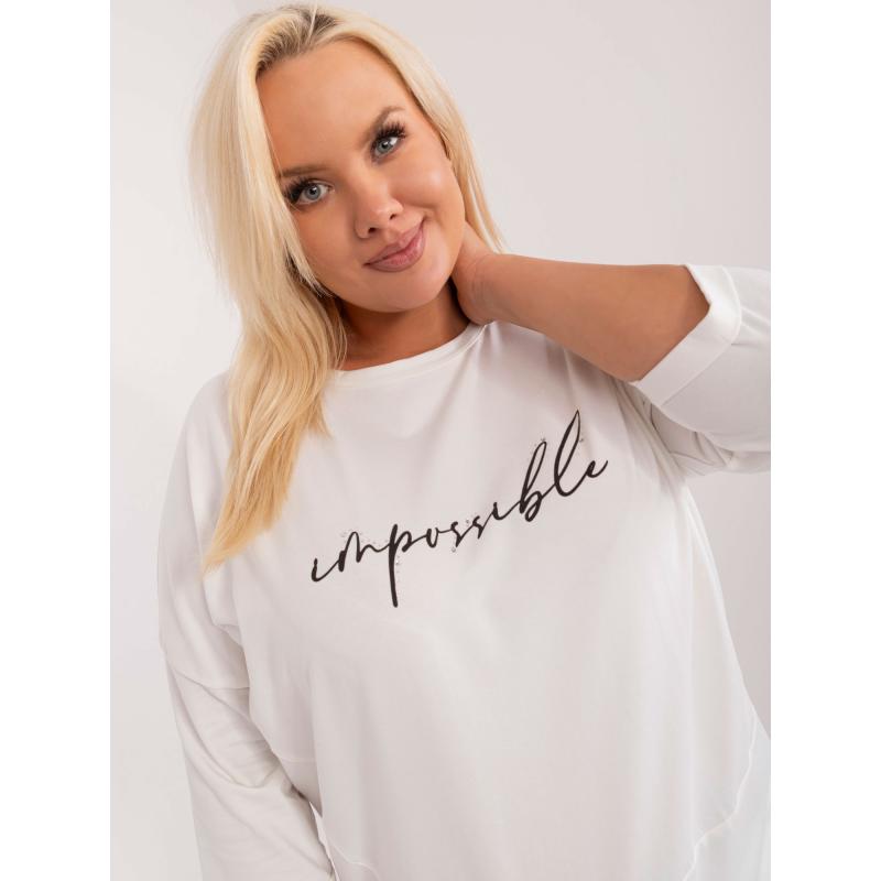 Női plus size pamut blúz applikációval ekrü színben