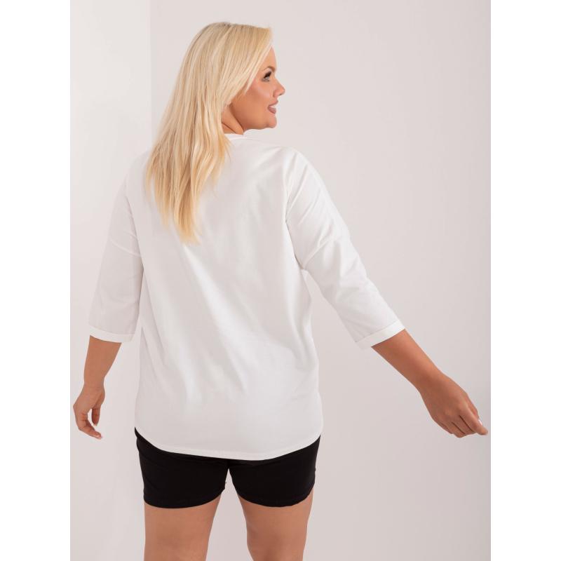 Női plus size pamut blúz applikációval ekrü színben
