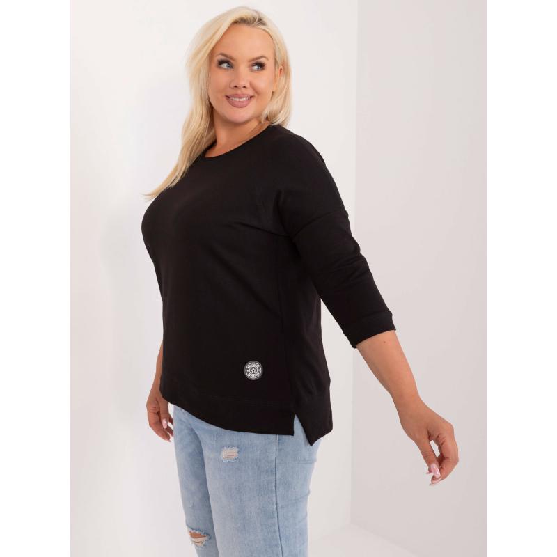 Női plus size pamut blúz mindennapi viseletre fekete