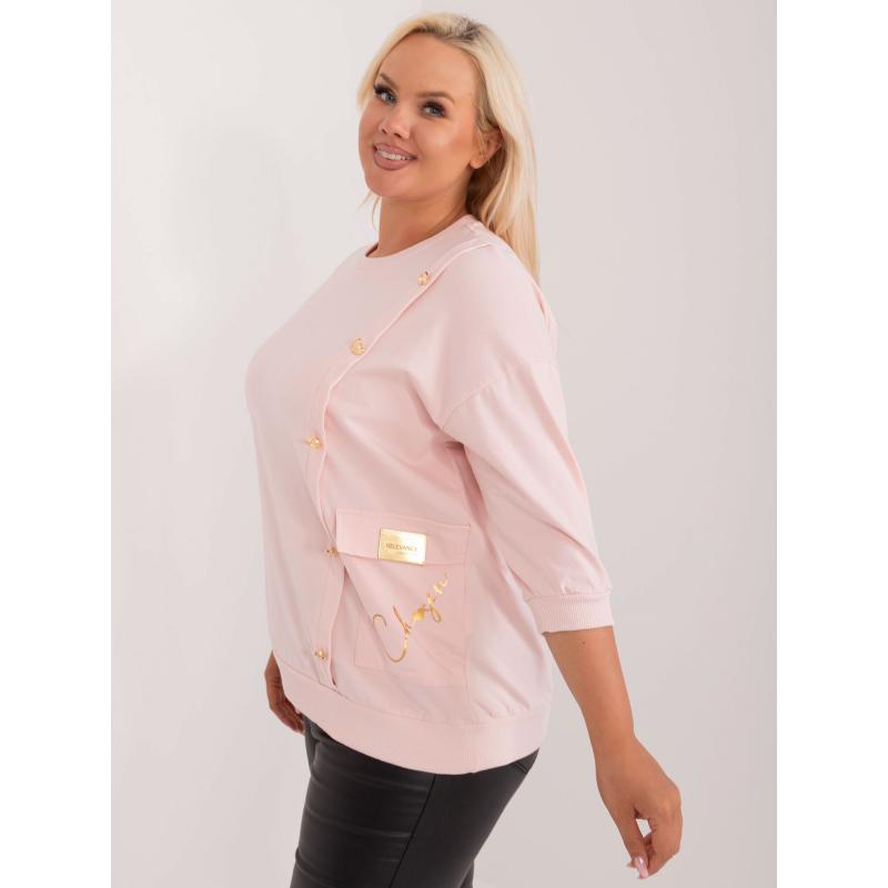 Dámská halenka plus size bavlněná s aplikací a nápisem světle růžová  