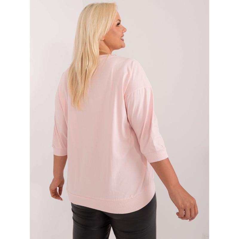 Dámská halenka plus size bavlněná s aplikací a nápisem světle růžová  