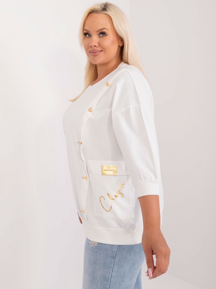 Női plus size pamut blúz szív applikációval ekrü színben