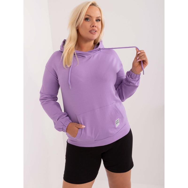 Dámská halenka plus size bavlněná s přední kapsou a potiskem fialová  