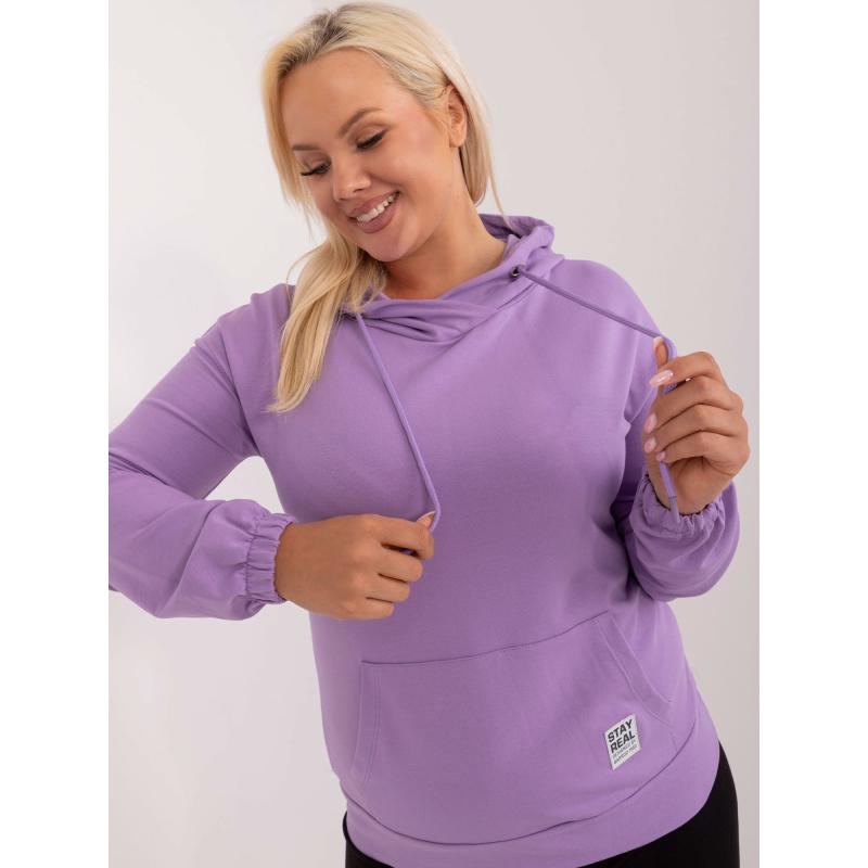 Dámská halenka plus size bavlněná s přední kapsou a potiskem fialová  