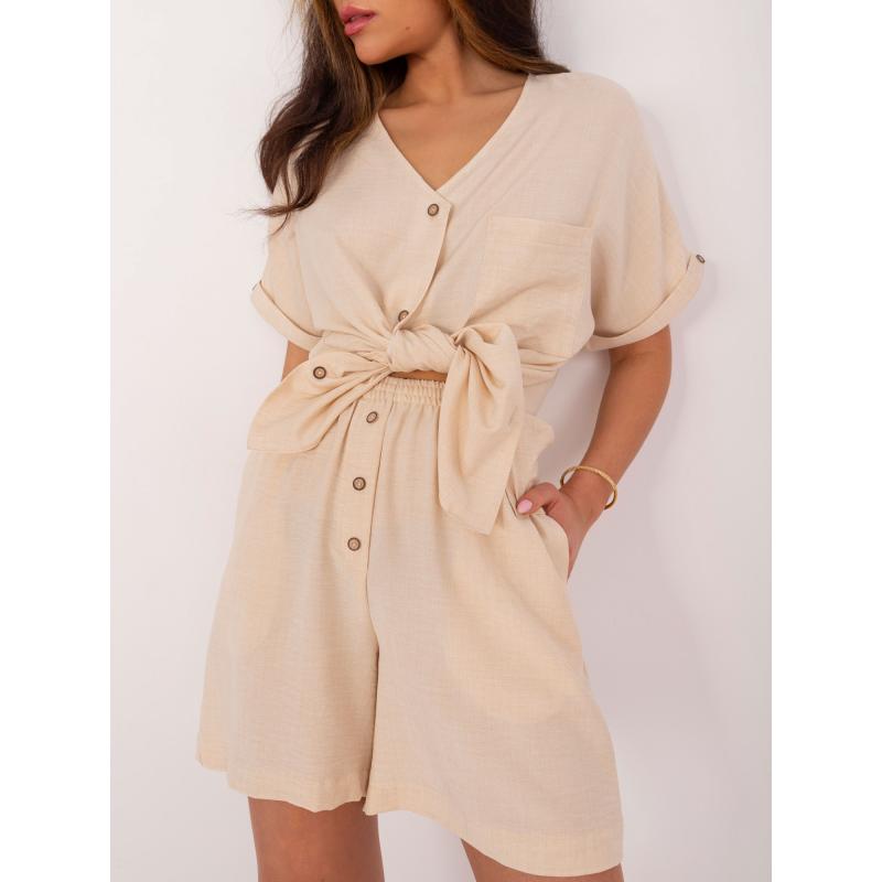 Női nyári szett nyitott blúzzal világos bézs