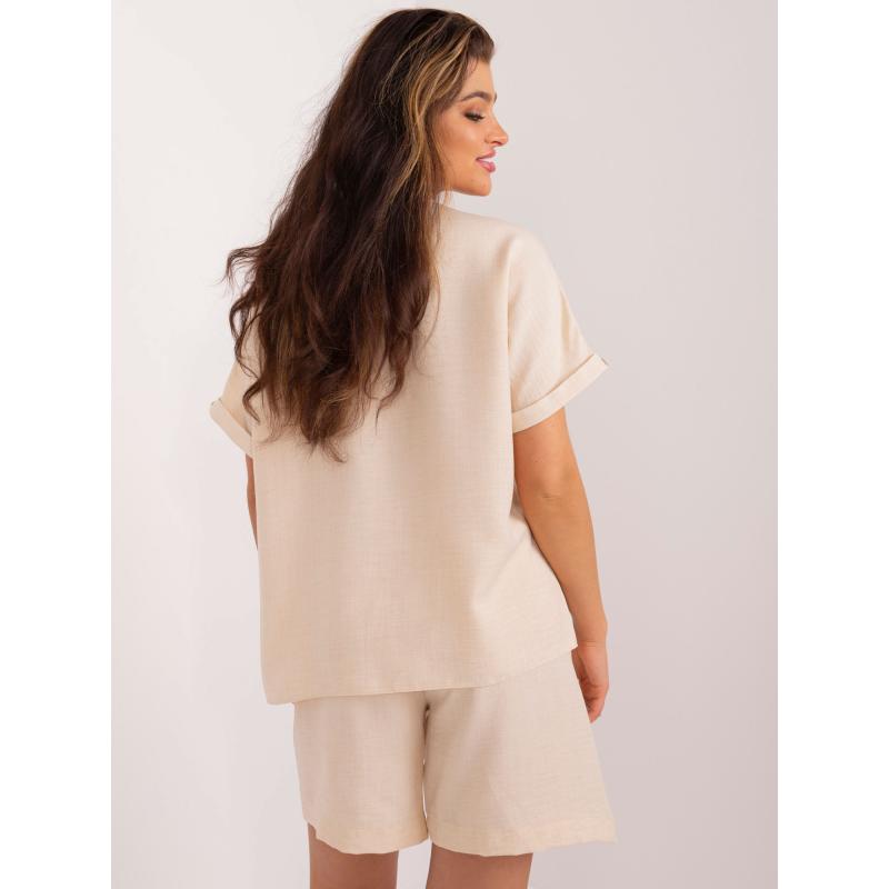 Női nyári szett nyitott blúzzal világos bézs
