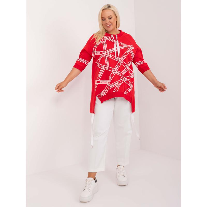 Női plus size blúz hosszabb háttal pamut piros
